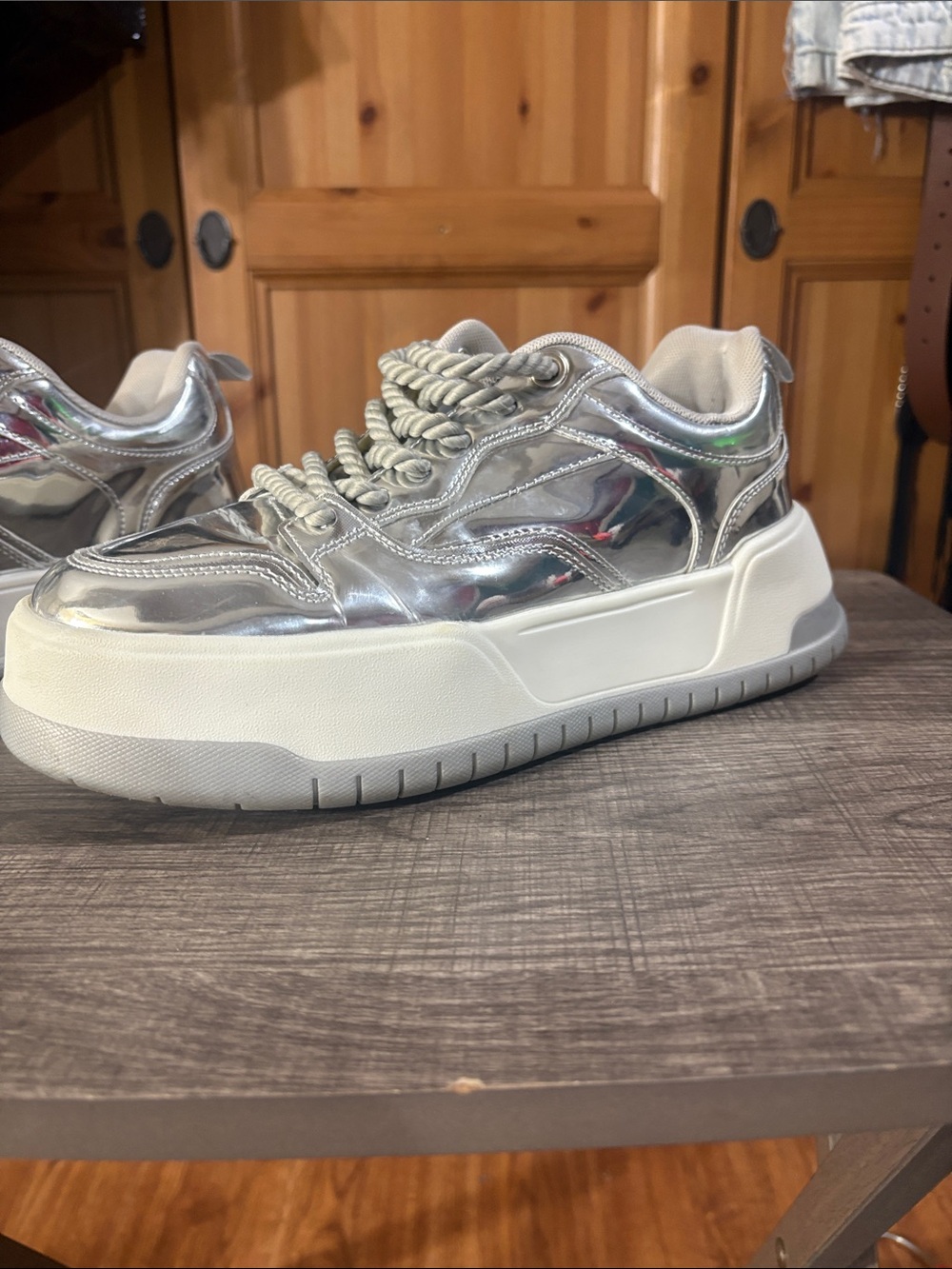 ASOS Silver Mirror-Effect Chunky Platform Trainers - Picture 5 of 8